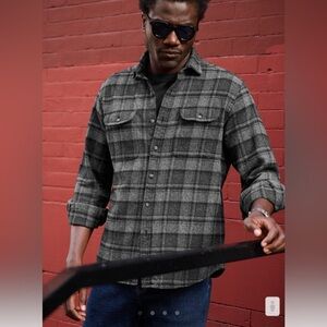 Proper Cloth Japanese Low Twist Cotton Plaid Flannel Men’s Shirt Charcoal Gray